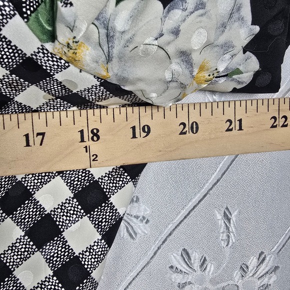Vintage Maggy London Silk Skirt Set Woman 8 Black White Gingham Floral Old Money - Picture 6 of 13